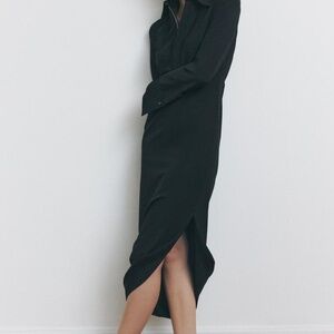 ZARA POLO COLLAR MIDI DRESS BLACK L ZW COLLECTION NWT